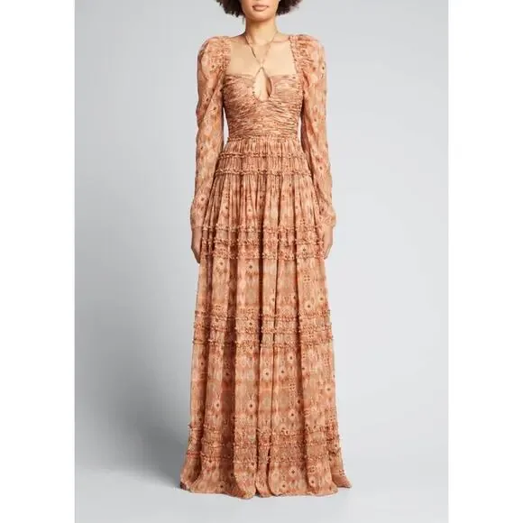Ulla Johnson Rabia Horizon Brown Printed Silk Blend Maxi Gown Dress Women’s 2 - Picture 15 of 15